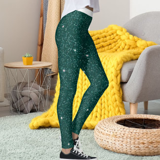 Fun Women White Green Blue Striped Sparkle Glitter Leggings