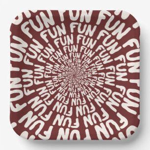 Fun word repeating spiral cream burgundy red paper paper plate