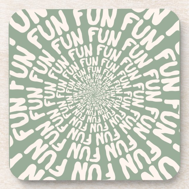 Fun word repeating spiral cream green lemongrass coaster (Front)