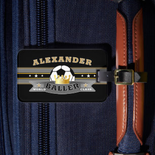 Fun World Class Baller with FOOTBALL on BLACK Luggage Tag