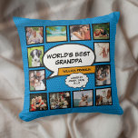 Fun World's Best Grandpa Grandad Photo Blue Cushion<br><div class="desc">Personalise with your superhero grandpa, grandad, grandfather, papa or pops 12 favourite photos and add his and your names to create a unique gift for Father's day, birthdays, Christmas or any day you want to show how much he means to you. A perfect way to show him how amazing he...</div>