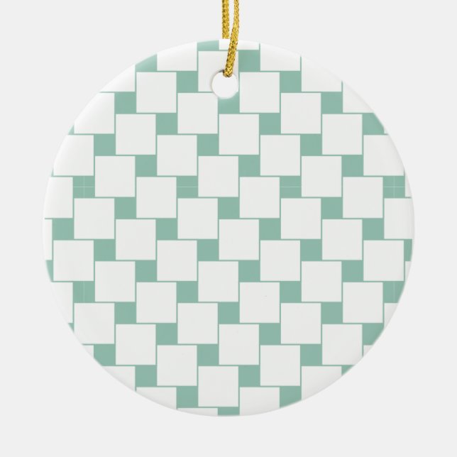 Fun Woven Squares Mint Green Ceramic Tree Decoration (Front)