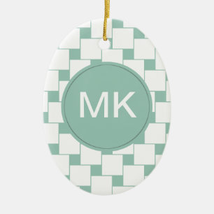 Fun Woven Squares Mint Green Ceramic Tree Decoration