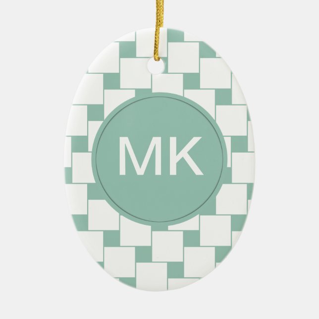 Fun Woven Squares Mint Green Ceramic Tree Decoration (Front)