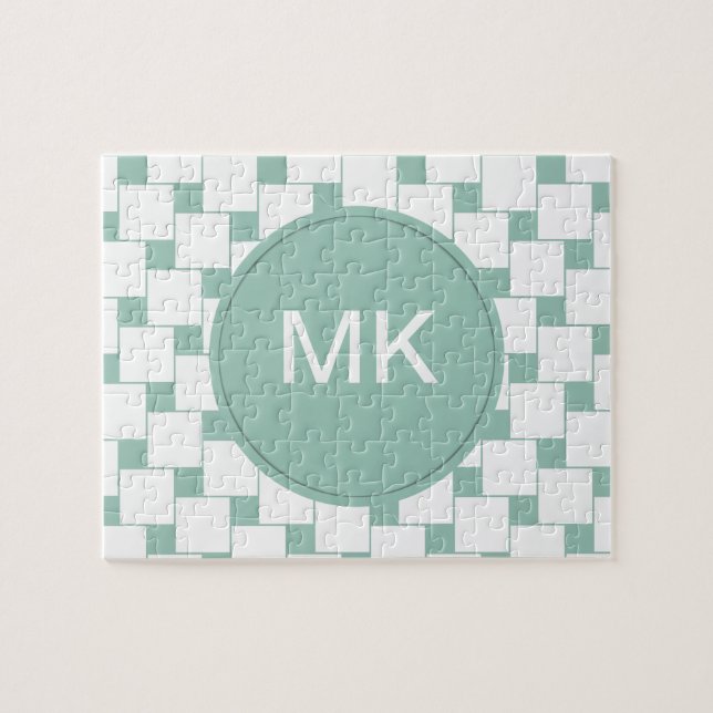 Fun Woven Squares Mint Green Jigsaw Puzzle (Horizontal)