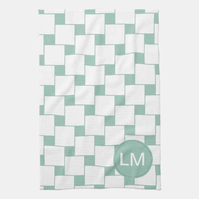 Fun Woven Squares Mint Green Tea Towel (Vertical)