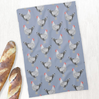 Fun Wyandotte Chicken Hen Watercolor Blue Tea Towel