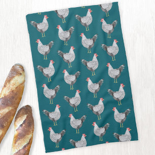 Fun Wyandotte Chicken Hen Watercolor Teal Green Tea Towel