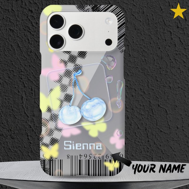 Fun Y2K Glass Cherries Neon Butterfly Custom Name (Creator Uploaded)