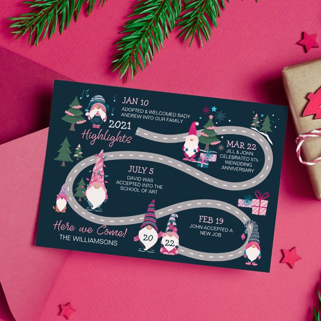 Fun Year End Highlight Gnomes Christmas Road Map Holiday Card (Fun Year End Highlight Gnomes Christmas Road Map Holiday Card)