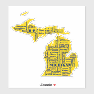 Fun Yellow and Navy Blue State of Michigan cities