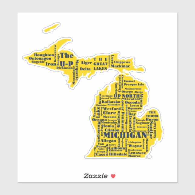 Fun Yellow and Navy Blue State of Michigan cities (Sheet)
