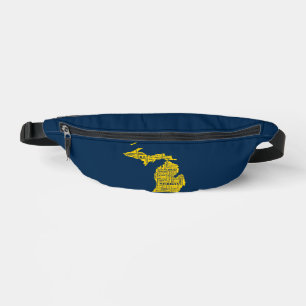 Fun Yellow and Navy Blue State of Michigan cities Bum Bags