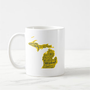 Fun Yellow and Navy Blue State of Michigan cities Coffee Mug