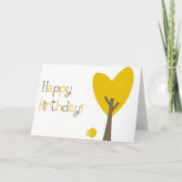 Fun Yellow Bird and Tree Heart Happy Birthday Card