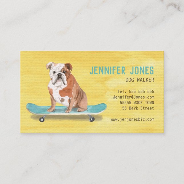 Fun Yellow Dog Walker Business Card  (Front)