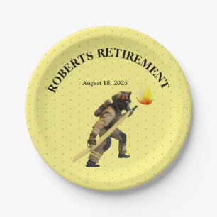 Fun Yellow Firefighters Retirement  Paper Plate