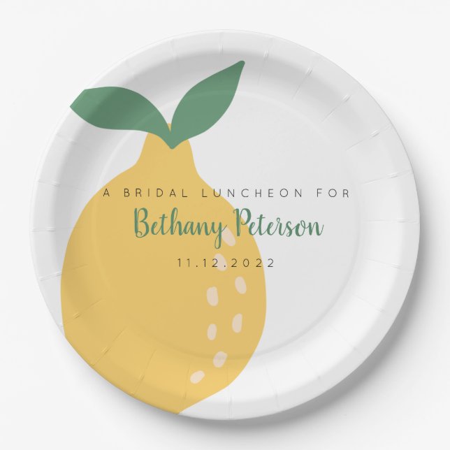 Fun Yellow Lemon Bridal Shower Luncheon Paper Plate (Front)