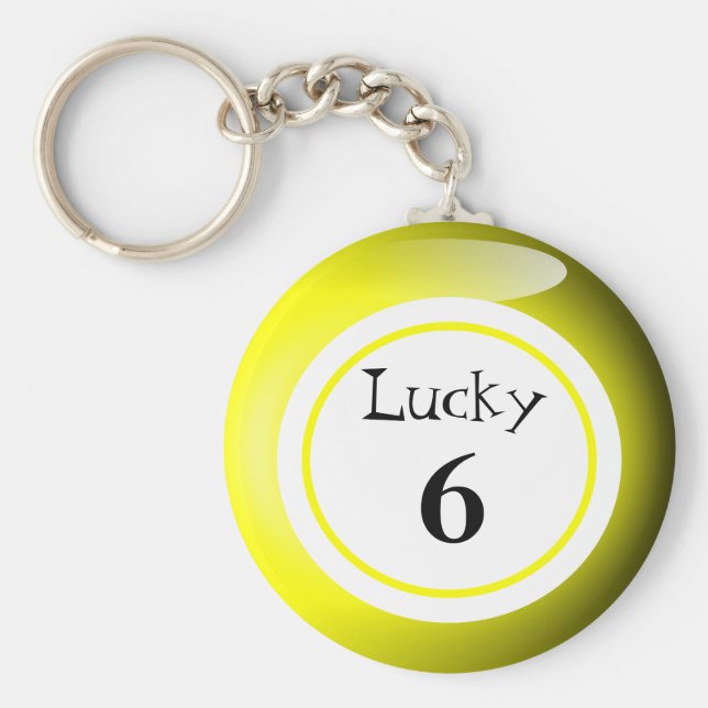 Fun Yellow Lucky Number Bingo Ball Theme Key Ring (Front)