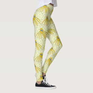 Fun Yellow Octopus Swimming Pattern Leggings