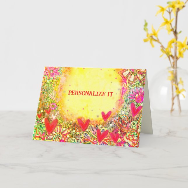 Fun Yellow Pretty Customisable  Floral Notecard (Yellow Flower)