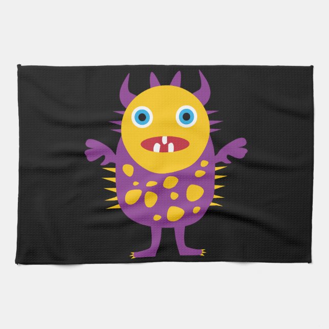 Fun Yellow Purple Monster Creature Gifts for Kids Tea Towel (Horizontal)
