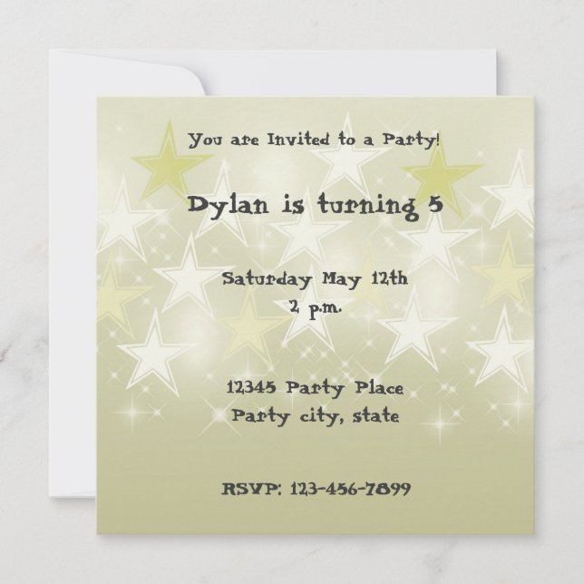 Fun Yellow Stars Personalised Birthday Invitation (Front)