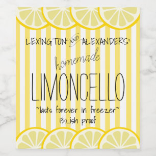 Fun Yellow Striped Limoncello Bottle Label  