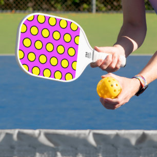 Fun Yellow Tiled Circles Tropical Pink Colour Bloc Pickleball Paddle