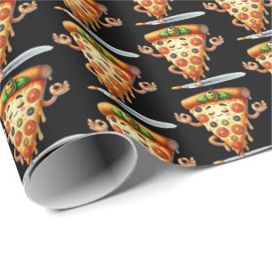 Fun yoga pizza party tiled  wrapping paper