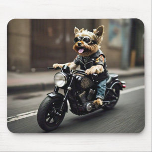 Fun Yorkie Riding a Motorcycle Mouse Pad