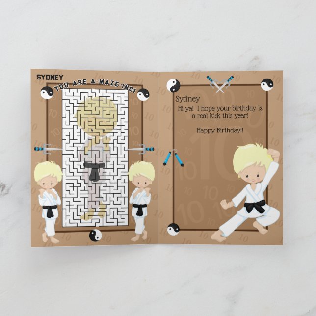 Fun You are A-Maze-ing Blonde Boys Karate Birthday Card (Inside)