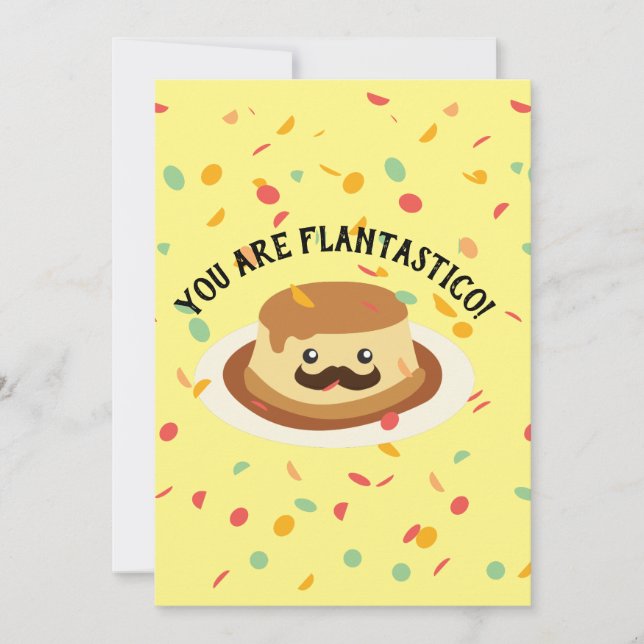 Fun You are Flantastico Cute Flan with a Moustache Thank You Card (Front)