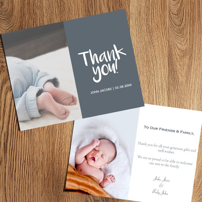 Fun, your photo, boy, baby shower thank you card (Baby shower thank you card with photo on the front and back)