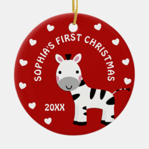 Fun Zebra Baby's 1st First Christmas Gift Circle Ceramic Tree Decoration