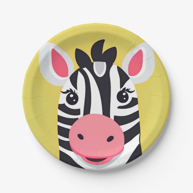 Fun Zebra Face safari Wild jungle Birthday Party Paper Plate (Front)