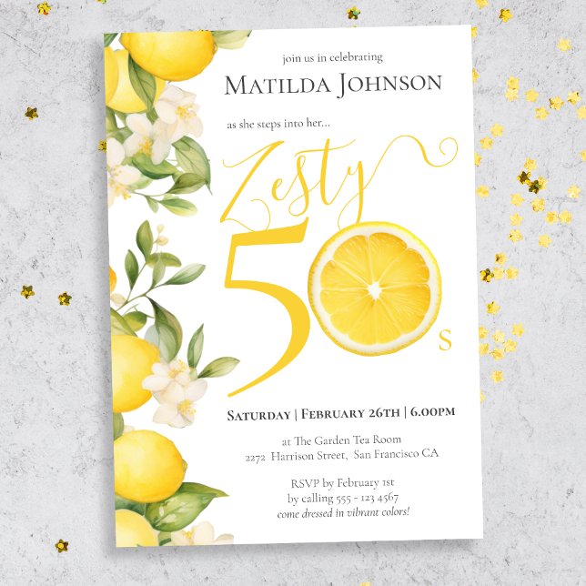 Fun Zesty Lemon 50th Birthday Party Invitation (Mockup view)