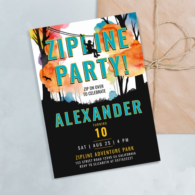 Fun Zipline Colourful Party Adventure Watercolor Invitation (Creator Uploaded)