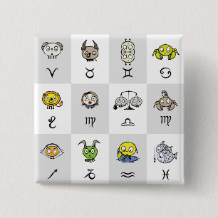 Fun Zodiac Astrological Characters 15 Cm Square Badge
