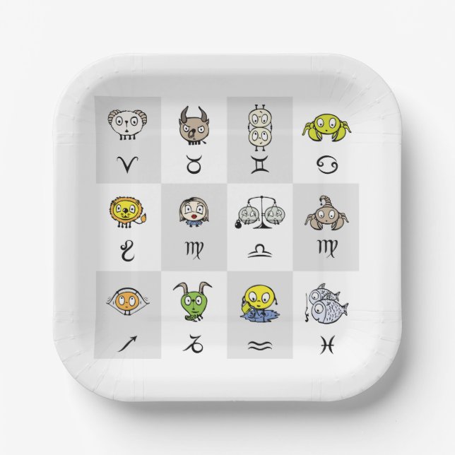 Fun Zodiac Astrological Characters Paper Plate (Front)