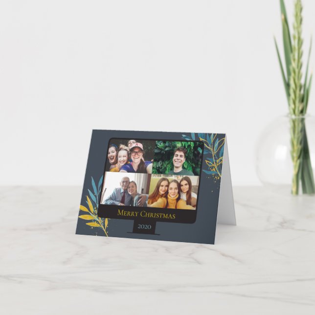 Fun Zoom Video Screen with Custom Photos Christmas Holiday Card (Front)
