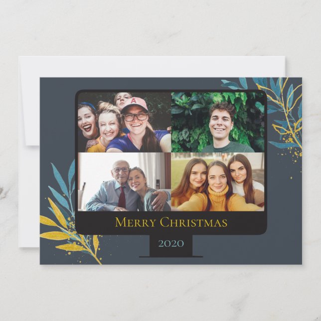 Fun Zoom Video Screen with Custom Photos Christmas Holiday Card (Front)