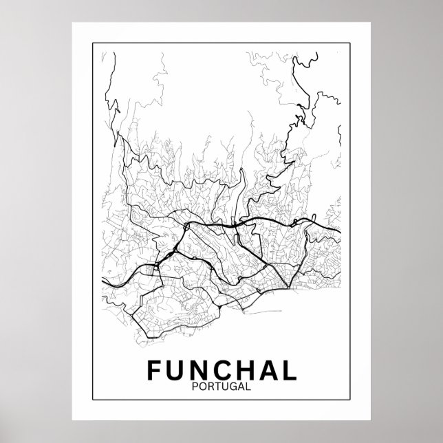 Funchal Town Map Style Classic Lines Poster (Front)