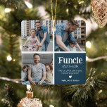 Funcle 3 Photo Collage Definition Cute Christmas Ceramic Ornament<br><div class="desc">Cute Funcle Christmas Ornament. Perfect gifts for a FUN UNCLE! Simply upload 3 of your favourite pictures,  customise the definition and personalise by adding name/s.</div>