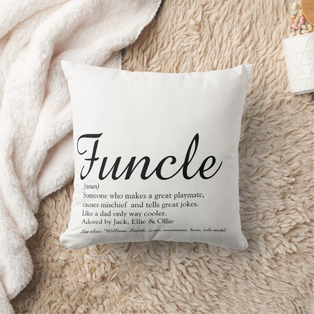 Funcle Cool Fun Uncle Funny Quote Black and White Cushion (Blanket)