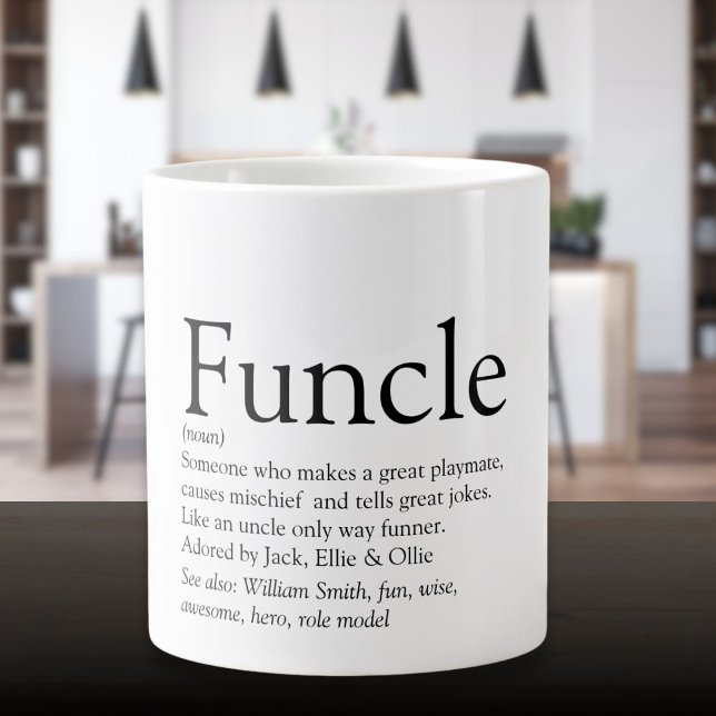 Funcle Cool Fun Uncle Modern Black and White Large Coffee Mug (Funcle Cool Fun Uncle Modern Black and White Giant Coffee Mug)