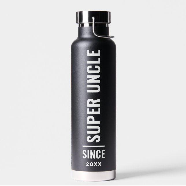 Funcle | Fun Uncle Custom Year 4 Photo Black Water Bottle (Left)