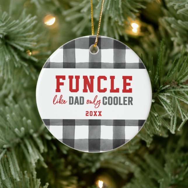 Funcle Personalised Funny Uncle Chequered Plaid Ceramic Tree Decoration (Tree)
