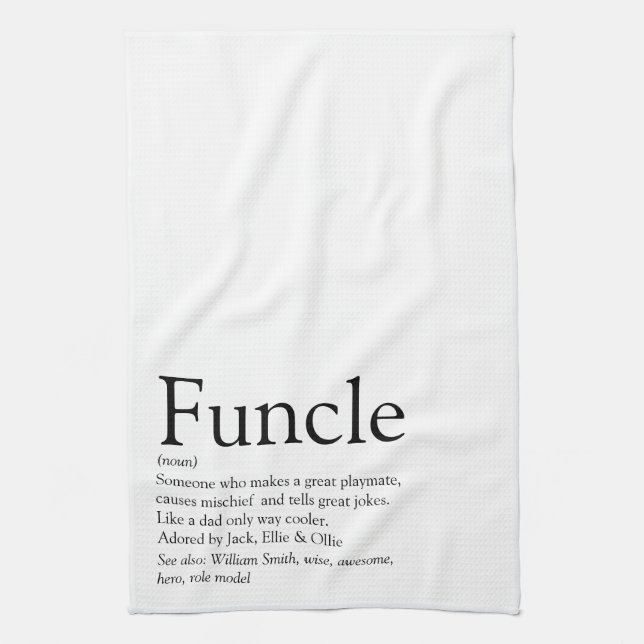 Funcle, Uncle Definition Black and White Tea Towel (Vertical)