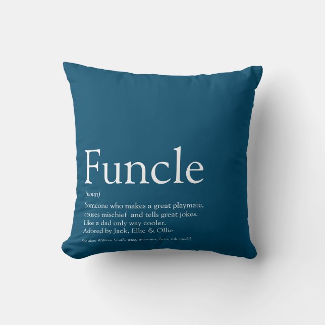Funcle, Uncle Definition Modern Blue Fun Cushion (Front)